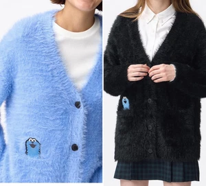 PUPPET SUNSUN x GU UNIQLO sister company Over sized Cardigan BLACK BLUE Japan - Picture 1 of 10