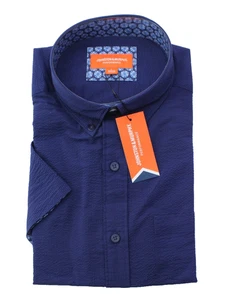 NUEVO CON ETIQUETAS - Johnston & Murphy Hombre RENDIMIENTO - Sólido/Azul Marino - CAMISA TEXTURIZADA S/S - L - Imagen 1 de 3