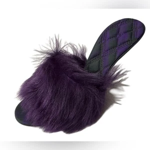 Burberry Heeled Purple Slip on Fuzzy Sandal On Leather Sole(Size 37) - Picture 1 of 15