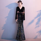 Fishtail Women's Evening Dress Slim Fit Preside Party Splicing Long Sleeve Gown