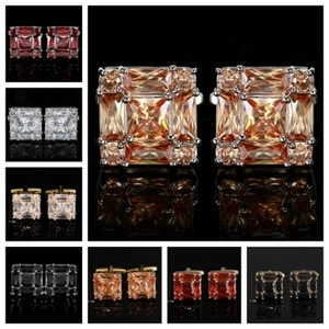Men Square Crystal Cuff Links Wedding Party Business Boxed Rhinestone Cufflinks - Picture 1 of 10