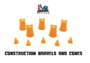 3D-gedruckt - 28 mm Maßstab Bauzone Fässer & Kegel (10er Set) - Bild 1 von 2