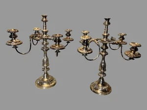 Par de candelabros antiguos victorianos plateados 5 luces - Imagen 1 de 16