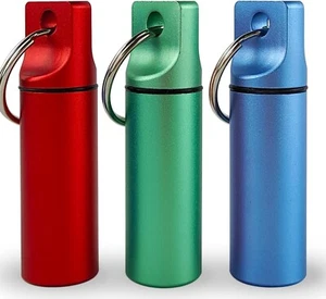 Keychain Medicine Pill Box Case Bottle Holder Waterproof Metal Container 3 PCS. - Picture 1 of 6