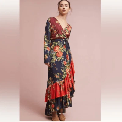 Anthropologie Farm Rio Audrey Wrap Maxi Dress Floral Long Sleeve Size SP - Image 1 of 4