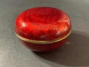 Antique Bronze Cloisonné Box/Enamel/Bird/Red/France C.1930/Pill Box/Guilloche - Picture 1 of 12