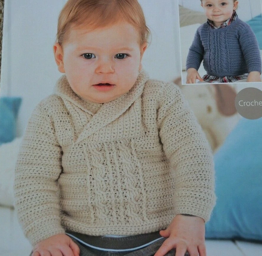 (27) Baby Children Round-Neck Collared Sweaters Crochet Pattern Sizes 0-7 Years - Image 1 of 3