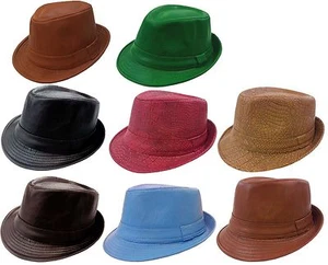 Gorra de cuero sintético Fedora Gangster negro marrón sombrero - Imagen 1 de 7