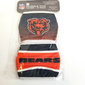 NFL Chicago Bears Reusable Face Masks NEW 2 Pack Navy Orange Logo Sports Fan - Picture 1 of 4