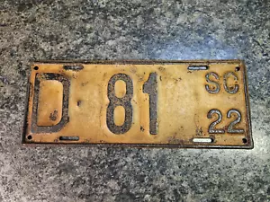 1922 South Carolina License Plate D 81 (Lot 1233) - Picture 1 of 6