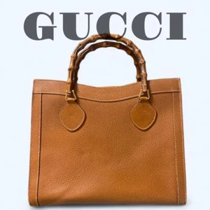 GUCCI Diana Bamboo Top Handle Bag Tote Bag Shoulder Bag Leather Brown Vintage - Picture 1 of 12