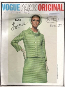 1966 Vintage VOGUE Sewing Pattern B32″ Suit - Blouse (2192R) Guy Laroche Vogue - Picture 1 of 9