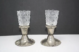 Lot of 2 Glass Votive Holders Small 3.25" High Diamond & Beaded Pattern - Picture 1 of 3