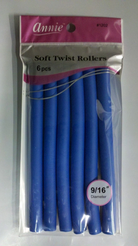 ANNIE 9/16" 6 CT. SOFT TWIST ROLLERS BLUE 7" LONG #1202 - Image 1 of 1