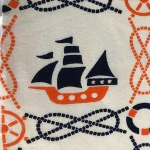 50cm x 87cm Nautical Vintage Cotton Sewing Fabric 1950s Retro Blue/Orange - Picture 1 of 9