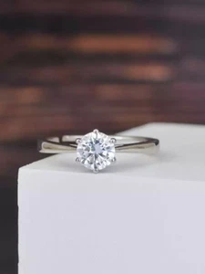 7 MM White Zircon Solitaire Engagement Ring in 925 Sterling Silver Ring - Picture 1 of 3