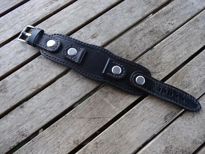 Bracelet de force manchette pour montre cuir fait main biker Harley custom - Photo 1/3