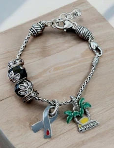 Brighton Silver Plated Bracelet w/6 Charms California, JDRF, 2 Beads,2 Spacers - Picture 1 of 6