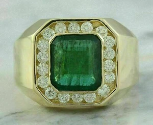 2 Ct Simulated Emerald & Diamond Wedding Band Ring 14k Yellow Gold Plated Silver - Picture 1 of 4