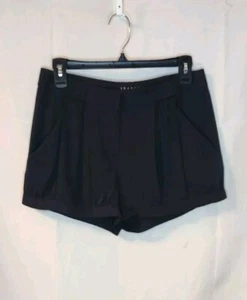 Pantalones Cortos Plisados Negros Theory Talla 2 Bolsillos Dobladillo Bandado Mezcla Seda - Imagen 1 de 3