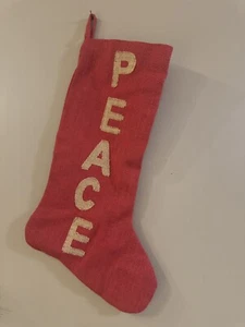 Burlap Christmas Stocking “PEACE” Red Fully Lined Hobby Lobby - Picture 1 of 3