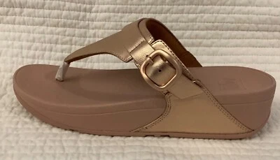 FITFLOP NIB LULU METALLIC ROSE GOLD LEATHER ADJUSTABLE TOE POST THONGS 9 - Image 1 of 4