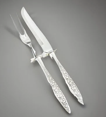 Vintage Wallace Sterling Silver Spanish Lace 2-Piece Carving Set: Fork & Knife - Image 1 of 4