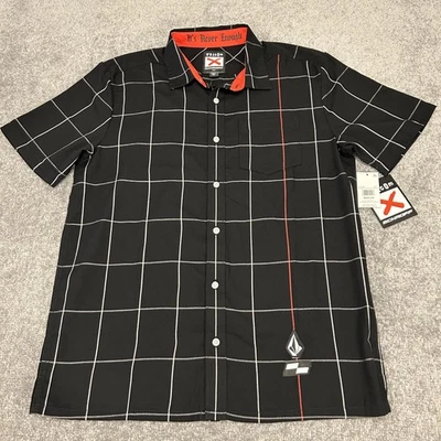 Volcom Schroff Shirt Mens Medium Black Plaid Short Sleeve Button Up NEW $68 - Image 1 of 4