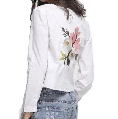 ZARA Crisp White Cotton Tie Front Floral Embroidered Back Top Small Boho Cottage - Image 1 of 4