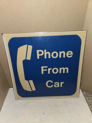 Vintage 80's/90's Phone From Car Telephone Plastic Sign,Blue,White,18 x 18 - Image 1 of 2
