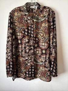 Vintage White Stag Button Up Shirt Women Paisley Long Sleeve Tan Sheer Size XL - Picture 1 of 7
