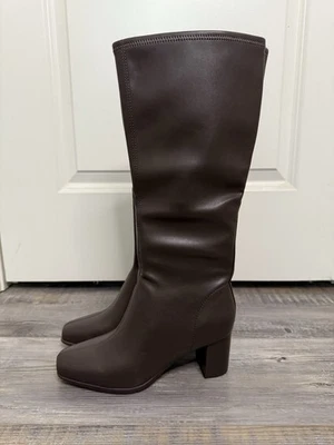 AEROSOLES MICAH 棕色宽 Calf 仿皮高靴 7.5 WW — 第 1/4 张图片