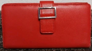 Wilson Leather Women's Red Clutch Card Cash Coin Wallet w/ Kisslock Pocket-7.5x4 - Picture 1 of 10