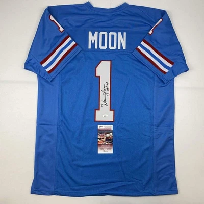 Autographed/Signed WARREN MOON HOF 06 Houston Blue Football Jersey JSA COA Auto - Image 1 of 4