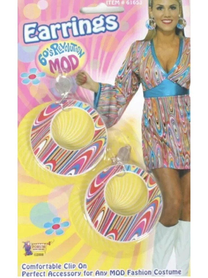 Mujer Años 70 Hippie Salvaje Remolino Mod Pendientes Disfraz Accesorio Foto 1 de 1