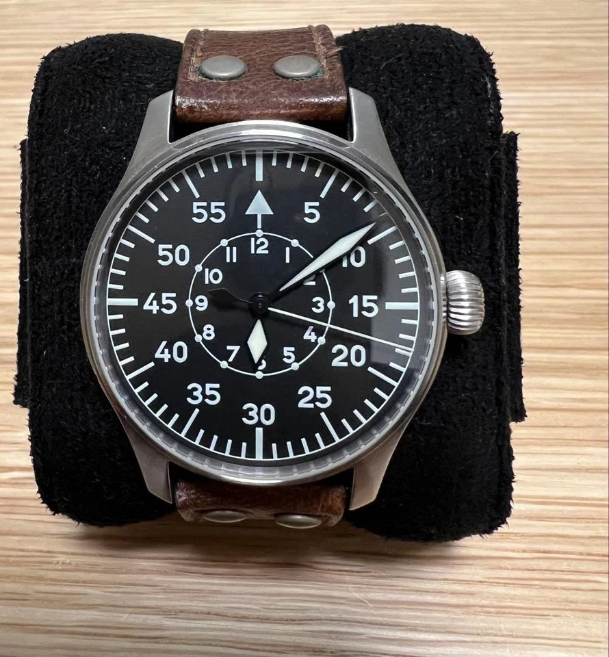 STOWA Flieger Classic Baumuster B Automatic Watch SS Brown Strap Black Dial #305 - Image 1 of 4