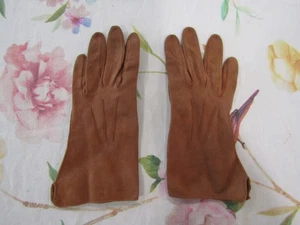 Vintage kakaobraune Kinder Wildleder Leder 8" Handgelenk Handschuhe---GEBRAUCHT---Größe 6 1/2 - Bild 1 von 2