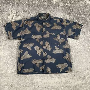 Bruno Silk Shirt Mens XL Blue Floral Leaf All Over Print Casual Button Up Beach - Picture 1 of 10