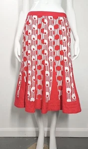LINEA Size 12 Red White Retro Print Knee Length 100% Linen Skirt SUMMER Holiday - Picture 1 of 11