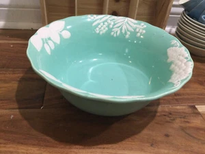 Greg Matthews Oggetti Japan Turquoise RAISED White FRUIT 11''X4.5'' SERVING BOWL - Picture 1 of 10