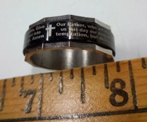 Men's Lords Prayer Stainless Steel Ring Christian Cross Bible Two-Tone - Bild 1 von 4