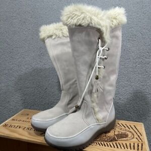 Sporto Boots Women 10W White Side Winder Water Proof Suede Tassel Lace Up Winter