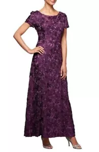Alex Evenings Plum Floral Evening Dress Size 16 - Picture 1 of 5