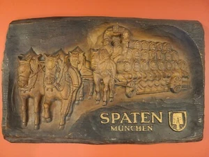 VINTAGE Spaten Munchen 3D Munich Beer Foam Sign Horse & Wagon 16" X 25" German - Picture 1 of 10