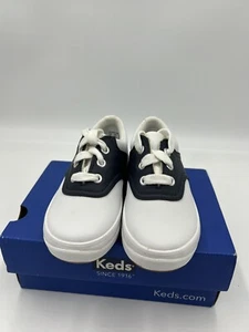 Size 9 Little Kids - KEDS School Days II- White/Navy Blue Brand New In Box - Picture 1 of 4