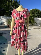 Vintage 70s Pink Floral Tiered Ruffles Dress Small Boho Retro Sterling Silver