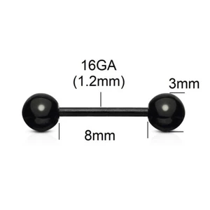 Tiny Black Metal Free Bio Flex Barbell * 16GA 8mm Bar 3mm Balls * Ear Lip Ring - Picture 1 of 2