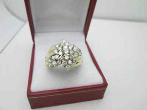HUGE 1.50 CT LAB CREATED DIAMOND CLUSTER 10K YELLOW GOLD PLATED COCKTAIL RING - Picture 1 of 3