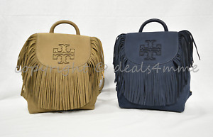 NWT Tory Burch Harper Fringe Suede Mini Backpack in Otter Brown OR Tory Navy