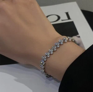 Luxurious Anniversary Jewellery Silver Chain Rhinestone Heart Wedding Bracelet - Picture 1 of 2